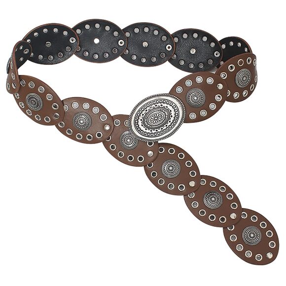Womens Wide Western Cowboy Disc Belt Vintage Cowgirl Concho Leather Belts 5981